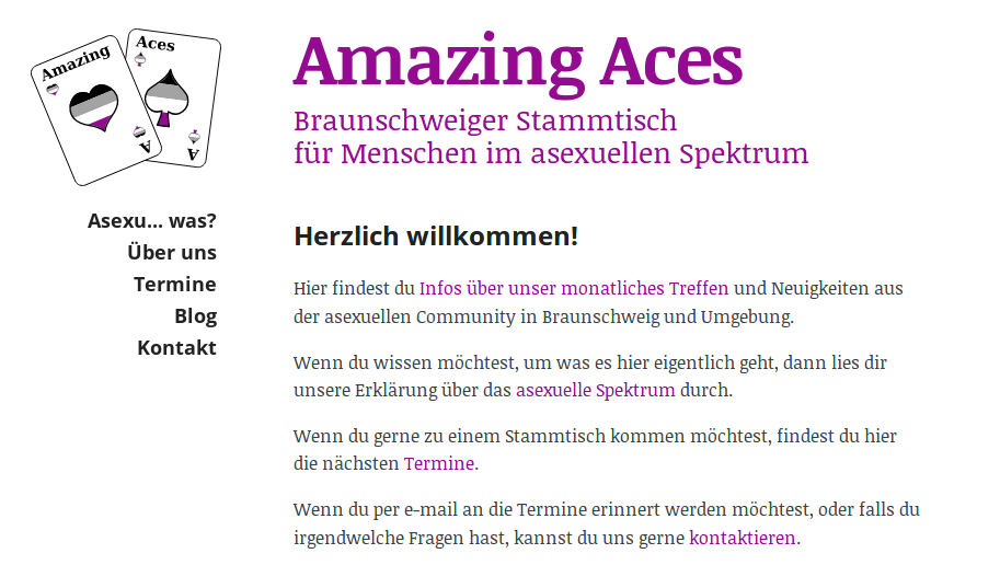 Screenshot of the Amazing Aces Website